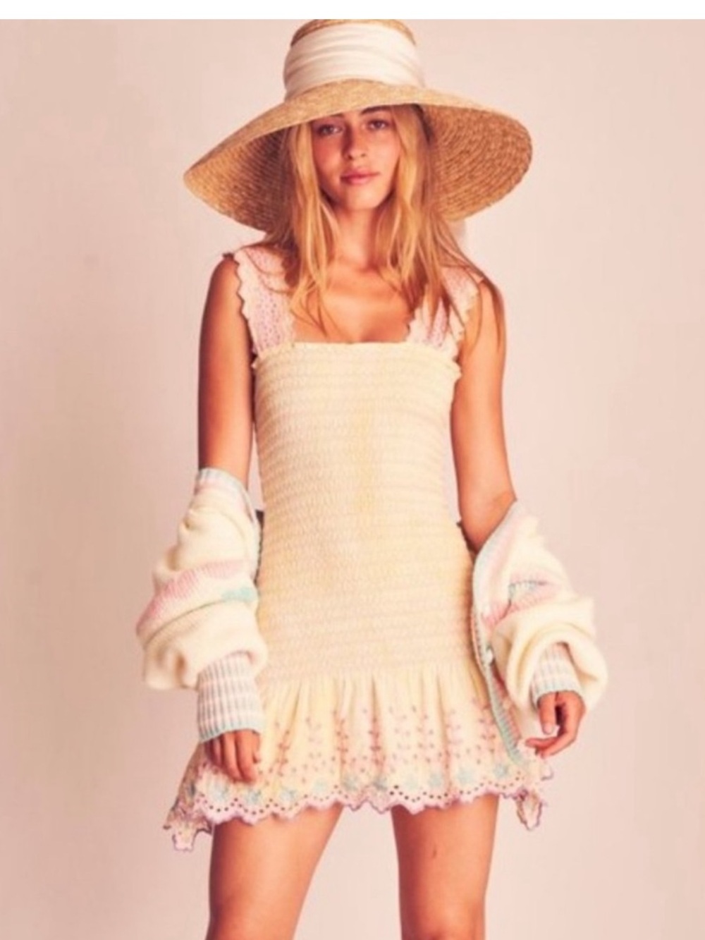 NWT Loveshackfancy Jax smocked ruffle mini dress XS